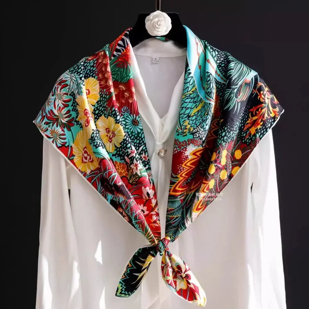 Women 100% silk scarf 90 cm Mountain Zebra